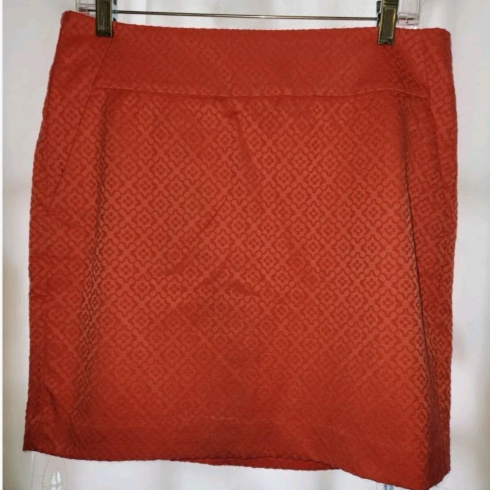 Ann Taylor Jacquard Pencil Skirt Pockets Textured Lined Coral Size 8
